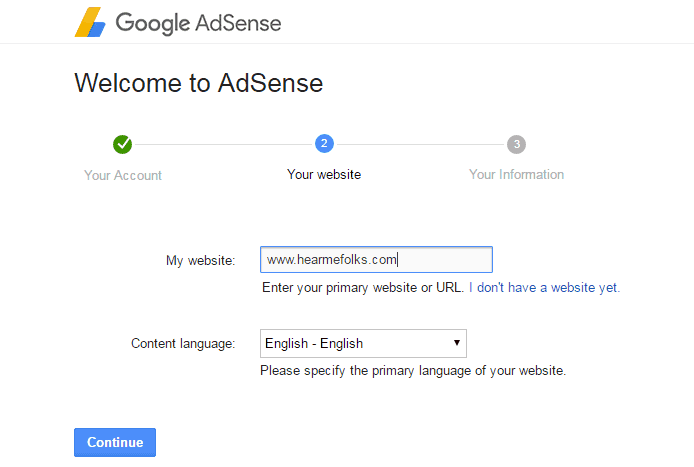 adsense account website details